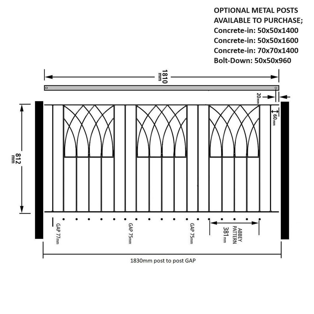 Abbey Fence Panel - 812mm (32") High - Image 2