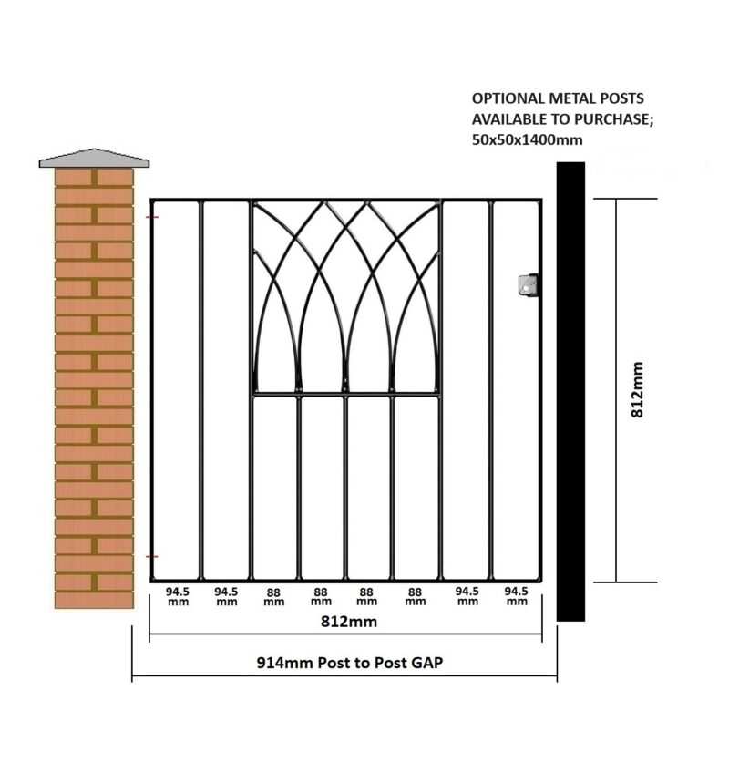 Abbey Single Garden Gate - Flat Top – 812mm (32″) High - Image 3