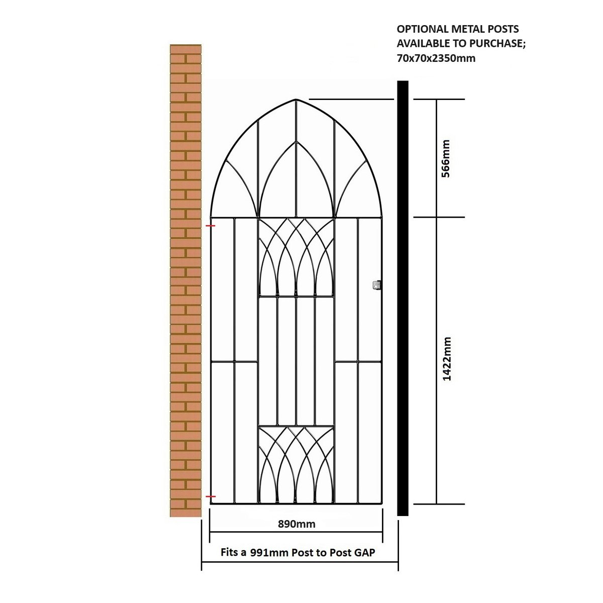 Abbey Bow Top Tall Garden Gate - Image 3