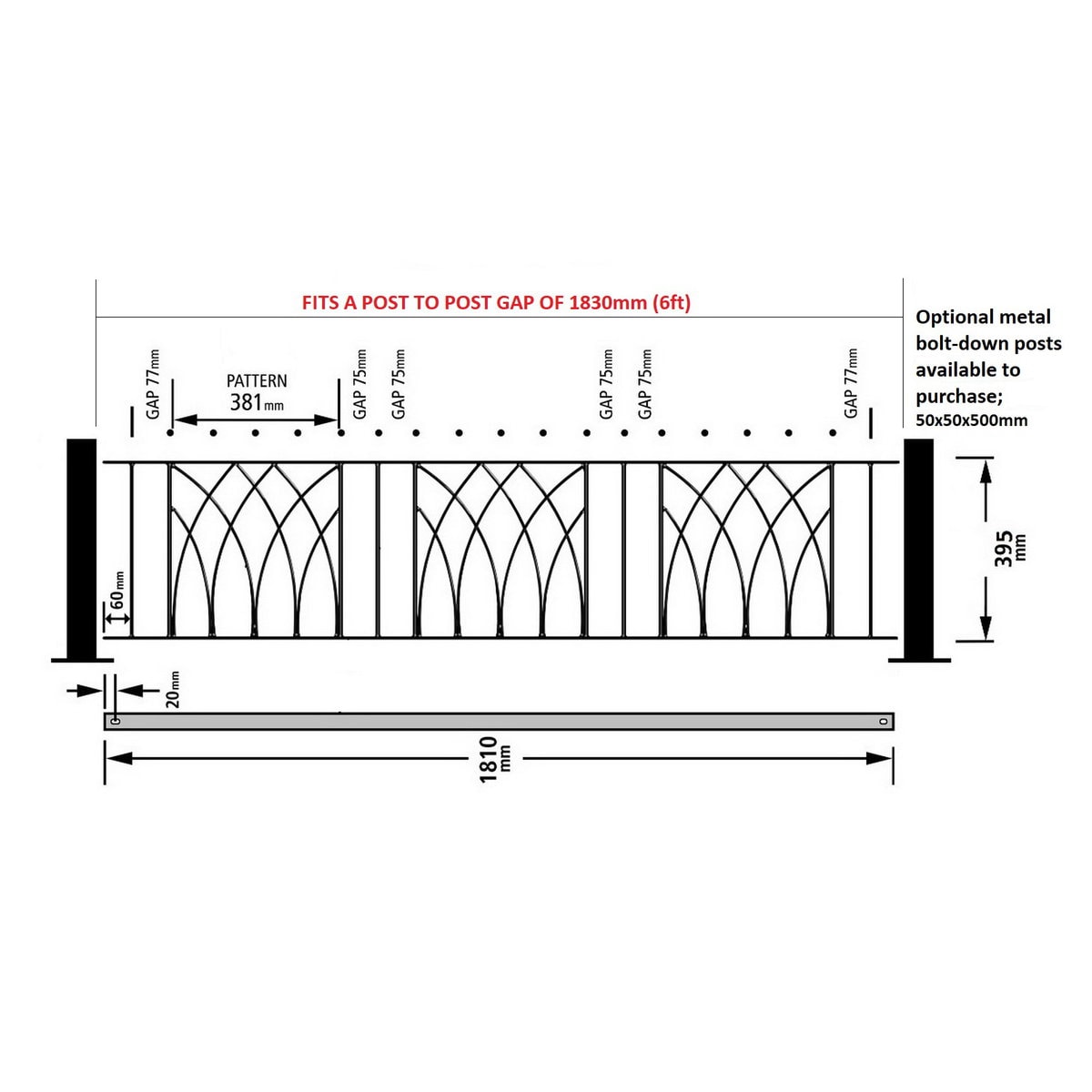 Abbey Garden Railing Panel – 395mm (15.5") High - Image 2