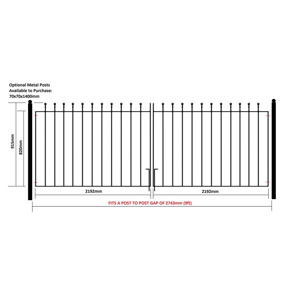 Manor Driveway Gate – Flat Top – 915mm (36″) High - Image 2