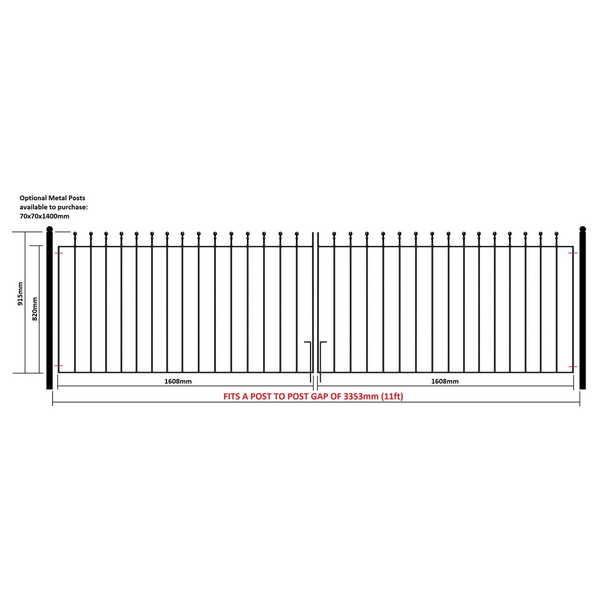 Manor Driveway Gate – Flat Top – 915mm (36″) High - Image 4