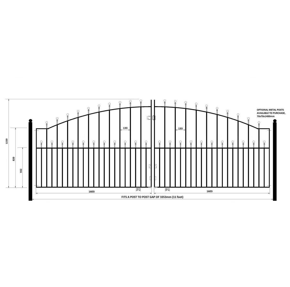 Manor Driveway Gate - Arched - 1220mm (48") High - Image 4