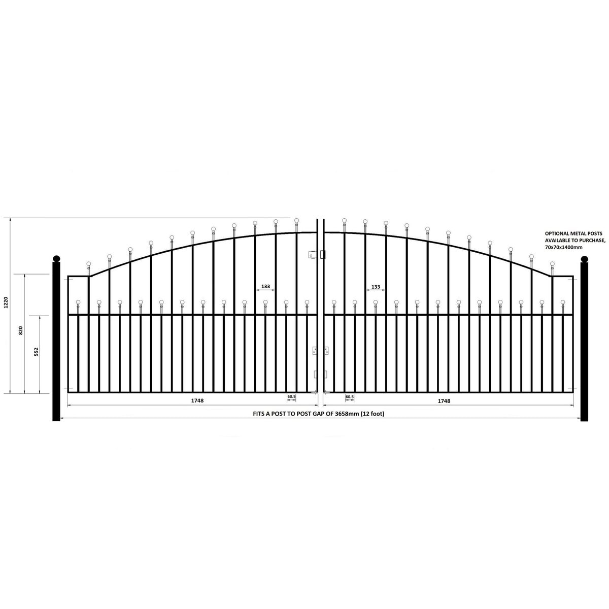 Manor Driveway Gate - Arched - 1220mm (48") High - Image 5