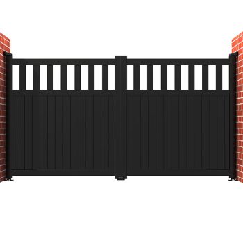 Partial Privacy Double Swing Gate - Solid vertical infill flat top