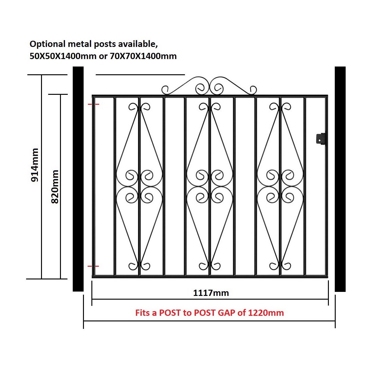 Stirling Garden Gate – Low - Flat Top - 914mm (36″) High - Image 2