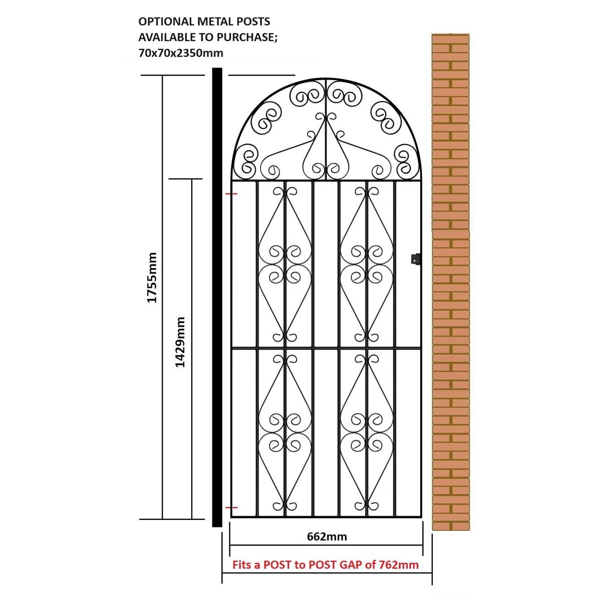 Stirling Garden Gate – Tall - Bow Top - Image 2