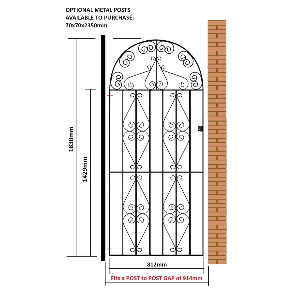 Stirling Garden Gate – Tall - Bow Top - Image 3