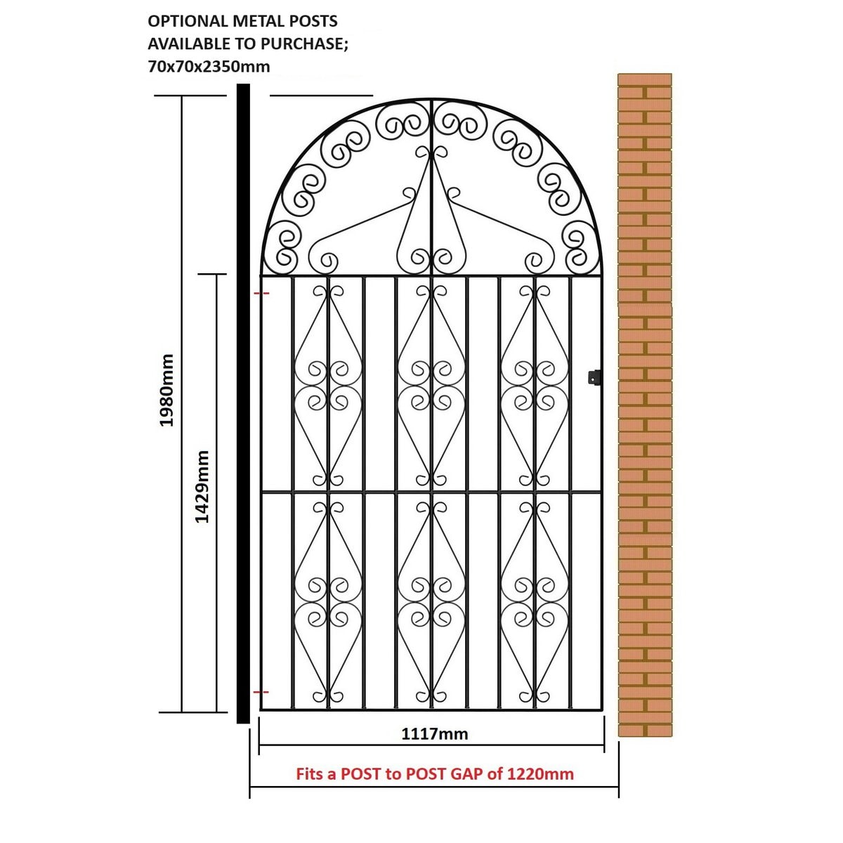 Stirling Garden Gate – Tall - Bow Top - Image 5