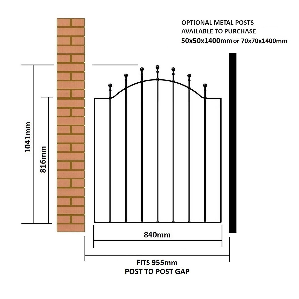 Manor Weston Garden Gate - Bow Top - 1041mm (41") High - Image 3