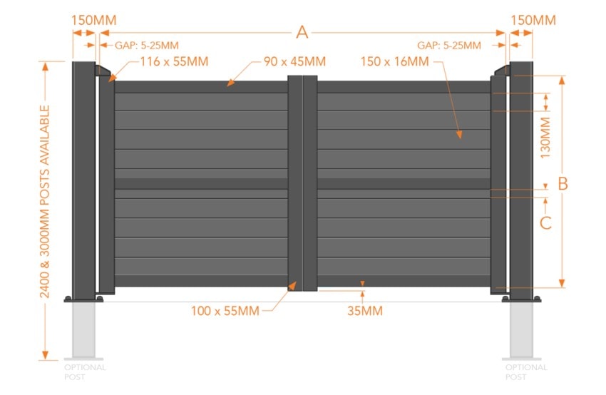 Double Swing Gate - Solid horizontal infill flat top - Image 2
