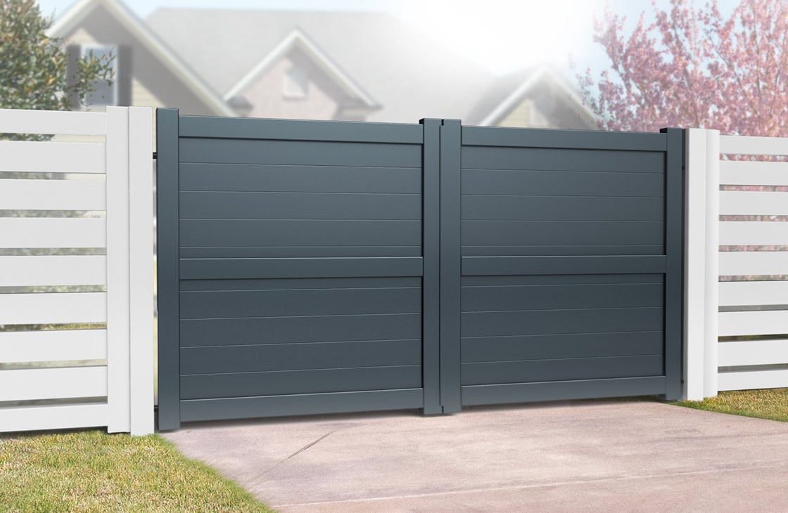 Double Swing Gate - Solid horizontal infill flat top - Image 4