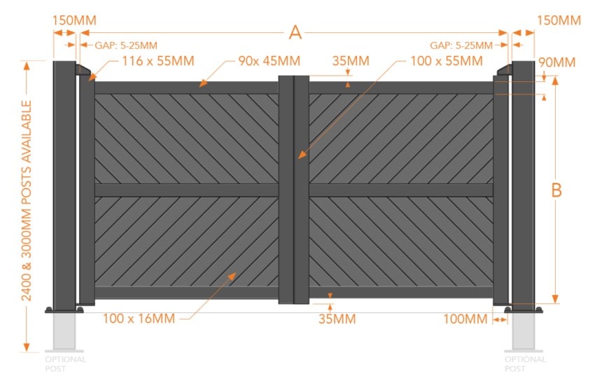 Double Swing Gate – Solid diagonal infill flat top - Image 2