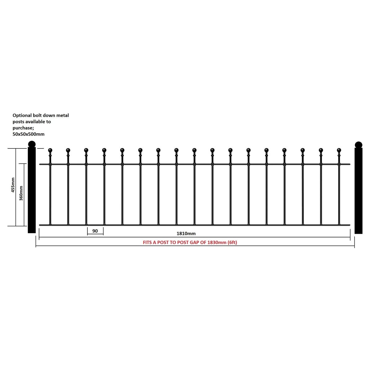 Manor Garden Railing Panel - Flat Top - Image 2