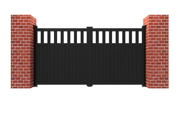 Partial Privacy Double Swing Gate - Solid vertical infill flat top
