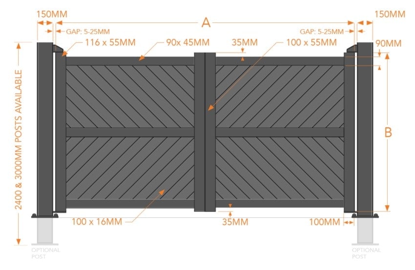 Double Swing Gate – Solid diagonal infill flat top - Image 2